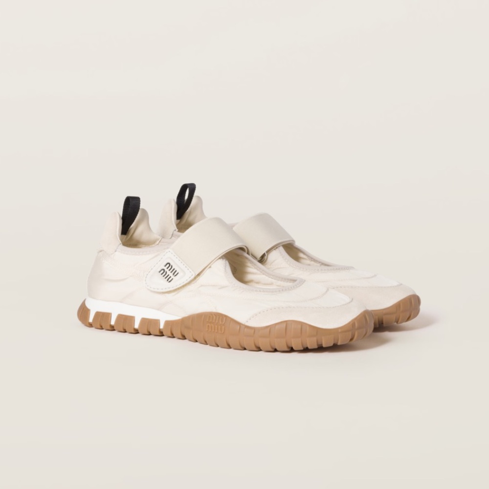 MIU MIU SOLD OUT Tyre technical fabric and suede ballerinas Mary Jane 37